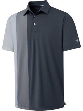 MensDark GreyGolf Polo Shirt Dry Fit Short Sleeve Color Block Wick Tee